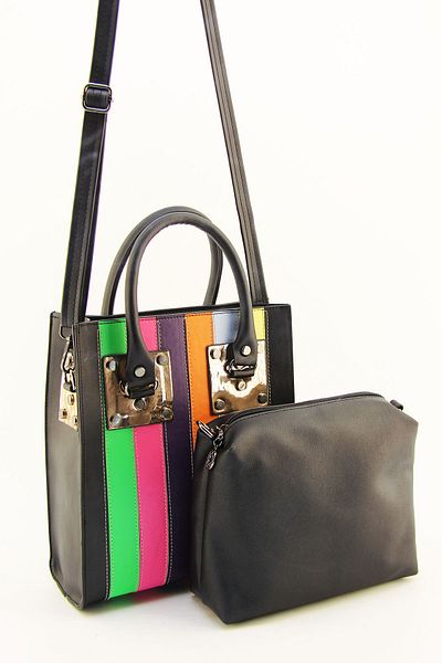 HNB Women's Black Multi-Colored Molded Clutch Bag