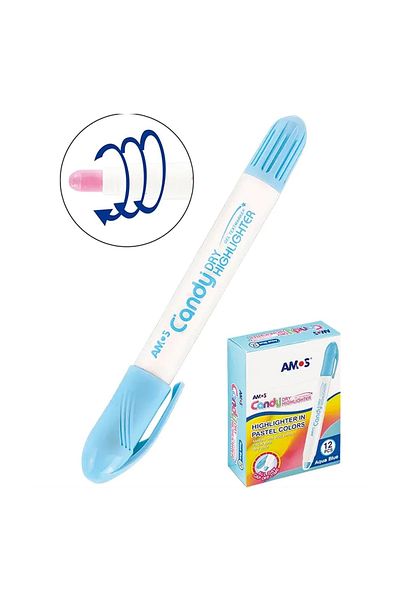 Amos Candy Dry Turn-On Gel Highlighter Pen Pastel Blue Box of 12