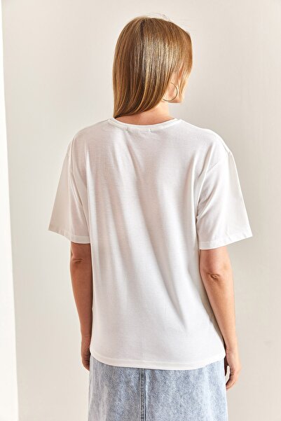 Bianco Lucci Γυναικείο χτενισμένο βαμβακερό μπλουζάκι με σχέδια