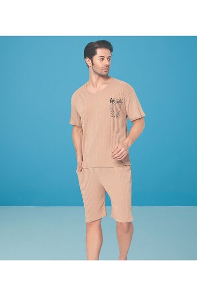 Ayans Pijama Ανδρικό Σετ Κάπρι με ραβδώσεις Oversize