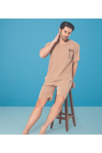 Ayans Pijama Ανδρικό Σετ Κάπρι με ραβδώσεις Oversize