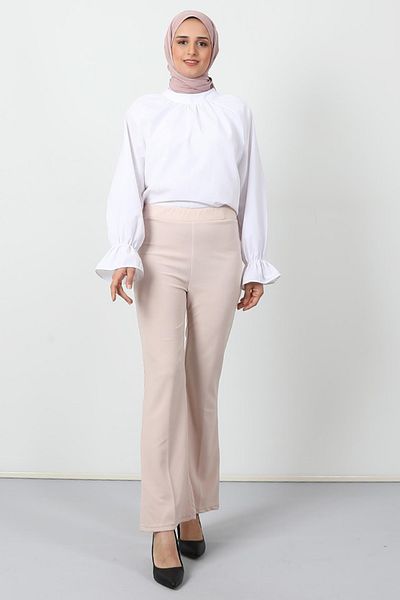 Giza Giyim Elastic Waist Flared Trousers Powder