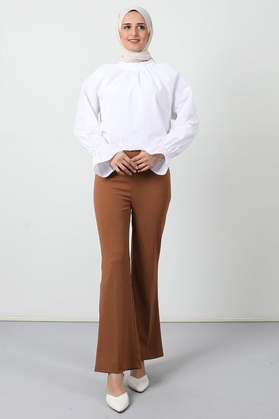 Giza Giyim Elastic Waist Spaghetti Trousers Light Brown