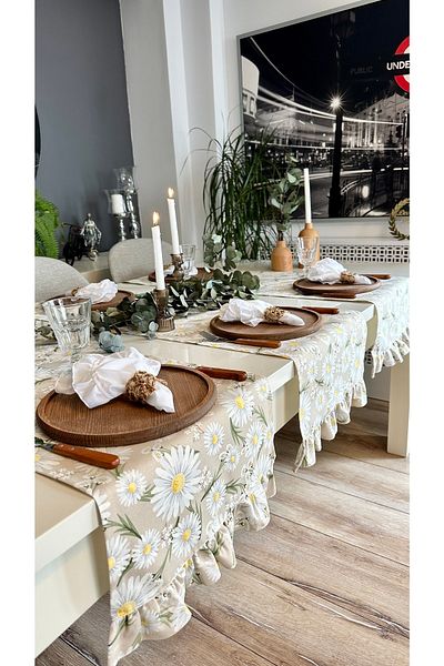 Decamor home Χωρίς ανησυχίες, ανθεκτικό στους λεκέδες Vintage Runner με μοτίβο μαργαρίτας