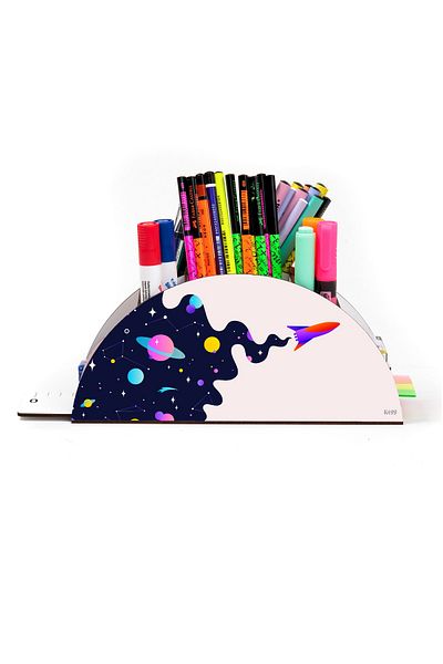 kutuTR حامل قلم مكتبي خشبي Vip Galaxy Model Rainbow Ruled مع صندوق مجمع