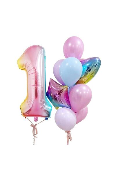 Mini Parti Mini Party Store Doğum Günü Gökkuşağı Renkli Balon Set
