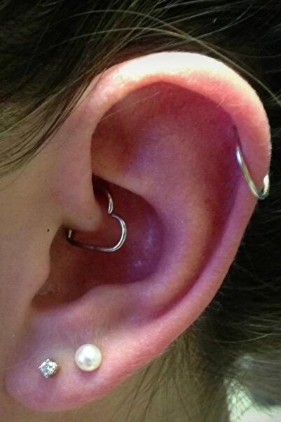 Jaida Moda Kadın Gri Cerrahi Çelik Kalp Figürlü Helix Rook Piercing