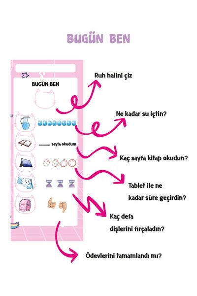E OLUR اليوم، دفتر ملاحظات المسؤولية - المفكرة - قائمة المهام - نمط يونيكورن القط مع الغراء من الأعلى