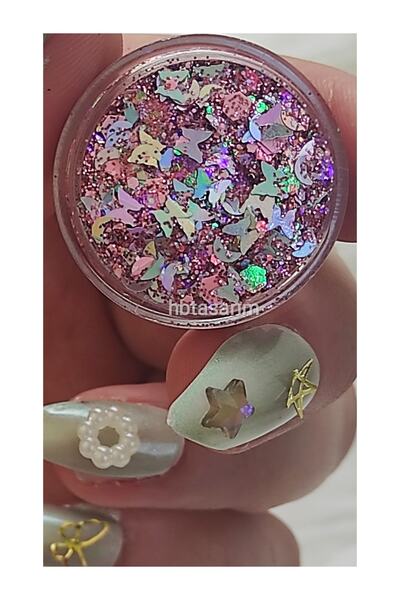 hbtasarim Pink02 - كشافات جل لامعة على شكل فراشة زهر الكرز اللامعة