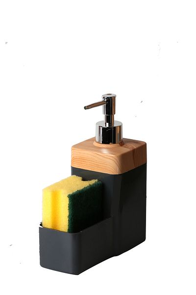 bersachef Kitchen Liquid Soap Dispenser Bamboo Look Liquid Soap Dispenser with Sponge Holder Gray