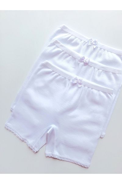 ÇebiKids Girl's Skirt/Dress Underpants 100% Cotton White Ribbed Leg Panties/Boxers 3-Piece