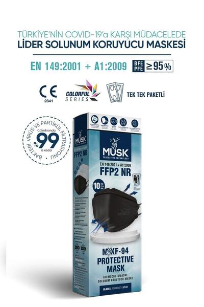 Musk Kf94 Kore Tipi Ffp2 Maske Siyah Renk 10 Adet