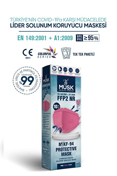 Musk Kf94 Kore Tipi Ffp2 Maske Pembe Renk 10 Adet