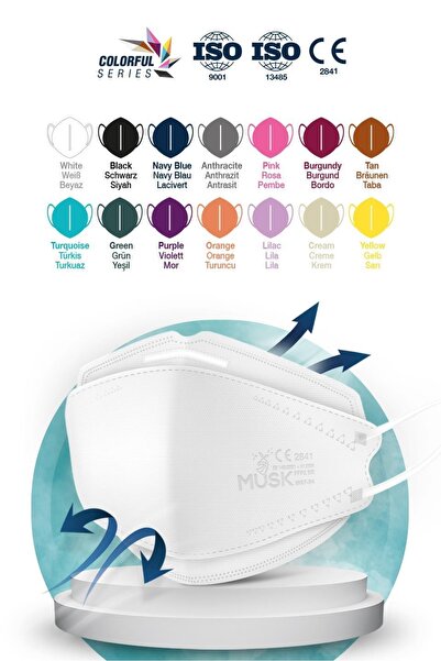 Musk KF94 Kore Tipi FFP2 Maske Beyaz Renk 10 Adet
