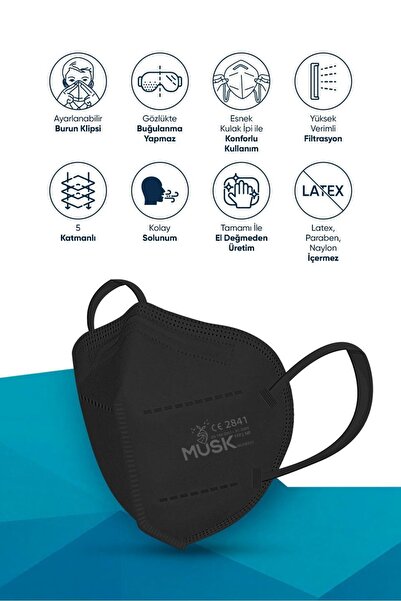 Musk Ffp2 N95 Maske Siyah Renk 10 Adet