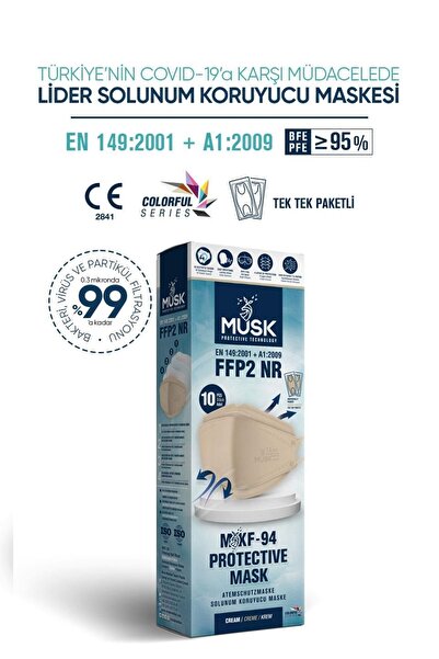 Musk Kf94 Kore Tipi Ffp2 Maske Krem Renk 10 Adet