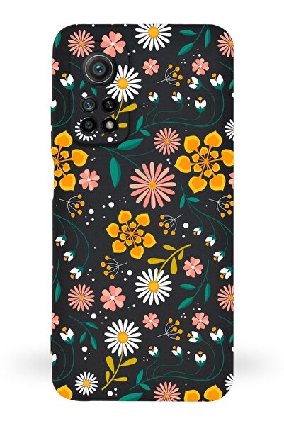PrintiFy Xiaomi Mi 10t Pro Uyumlu Lansman Kılıf Çiçek Tasarımlı Içi Kadife Kapak-siyah