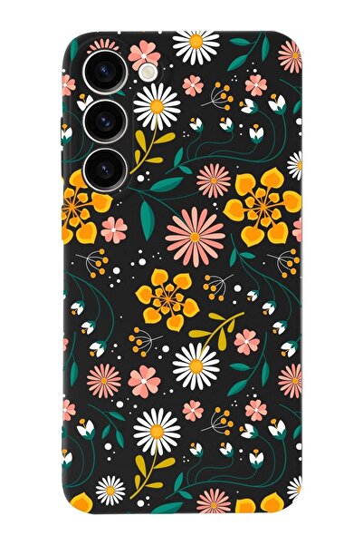 PrintiFy Samsung Galaxy S23 Plus Uyumlu Lansman Kılıf Çiçek Tasarımlı Içi Kadife Kapak-siyah
