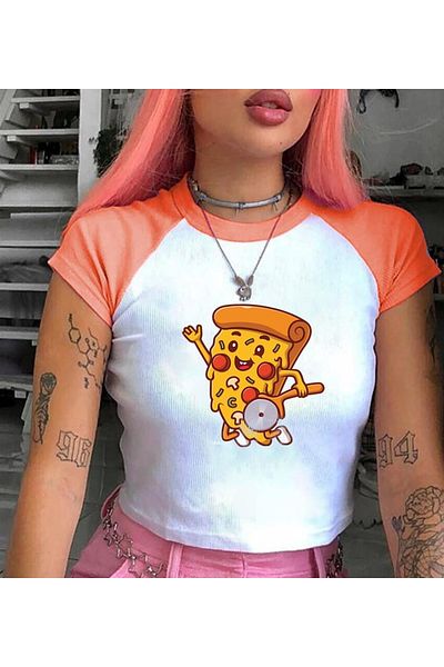 Touz Touz Brand Printed White Crop Raglan μανίκι Zolid Wear