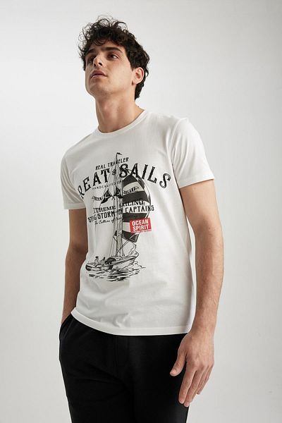 DeFacto Slim Fit Crew Neck με εμπριμέ κοντό μανίκι 100% βαμβάκι T-shirt A2633ax23sm