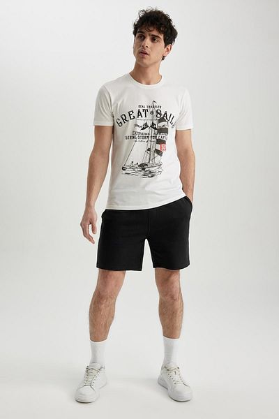 DeFacto Slim Fit Crew Neck με εμπριμέ κοντό μανίκι 100% βαμβάκι T-shirt A2633ax23sm