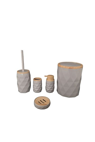 AHİR TİCARET Prism Wood Patterned 5-Piece Bathroom Set