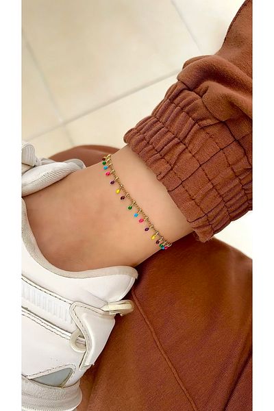 SU PERİSİ TAKI BİJUTERİ Steel Gold Colored Stick Model Anklet