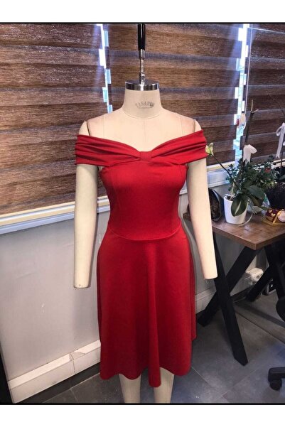 Secret Passion Lingerie Likralı Kumaş Madonna Yaka Midi Boy Omuz Dekolteli Kloş Midi Elbise Abiye Elbise 58928 671