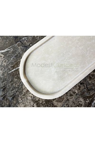Modestmar Natural Beige Marble Oval Tray, Bathroom Organizer, Presentation Plate