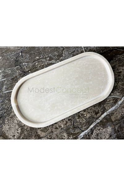 Modestmar Natural Beige Marble Oval Tray, Bathroom Organizer, Presentation Plate