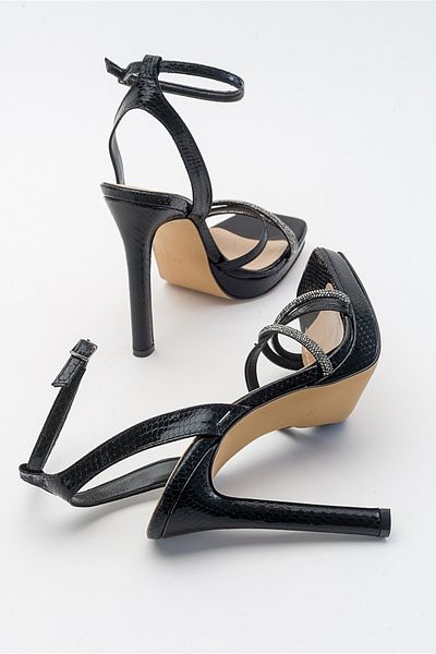 LuviShoes Dámské večerní společenské boty na vysokém podpatku OSEA Black Patterned Stone