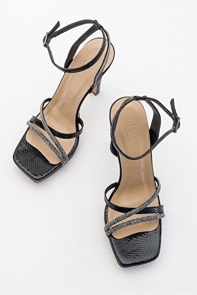 LuviShoes Osea Black Patterned Women's High Heeled Evening Dress Shoes