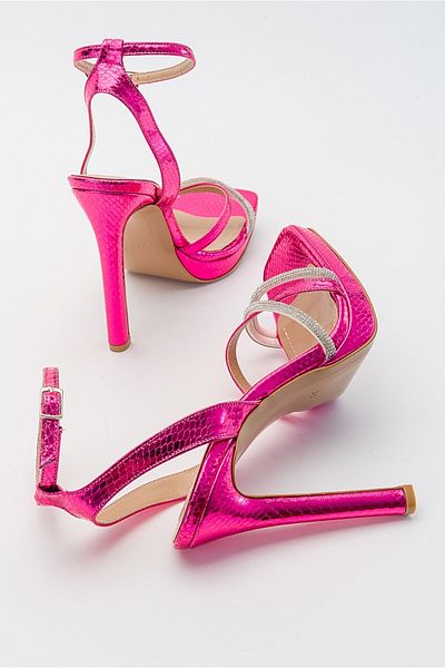 LuviShoes Dámské večerní společenské boty na vysokém podpatku OSEA s fuchsiovým vzorem