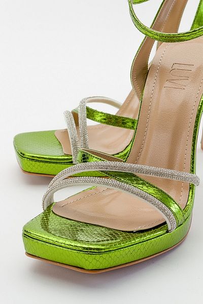 LuviShoes Dámské večerní společenské boty na vysokém podpatku OSEA Green Patterned Stone