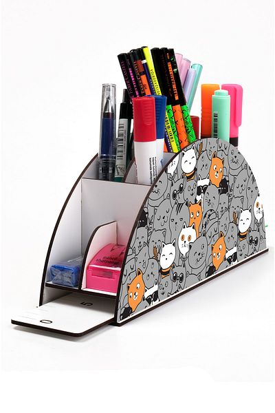 kutuTR Wooden Vip Cute Animals Model Rainbow Ruled Desktop Pen Holder Organizer Assembled Boxed