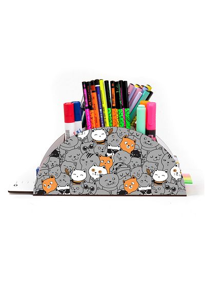 kutuTR Wooden Vip Cute Animals Model Rainbow Ruled Desktop Pen Holder Organizer Assembled Boxed