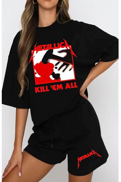 Advantage Unisex Metallica Printed Bottom and Top Printed Shorts T-shirt Set
