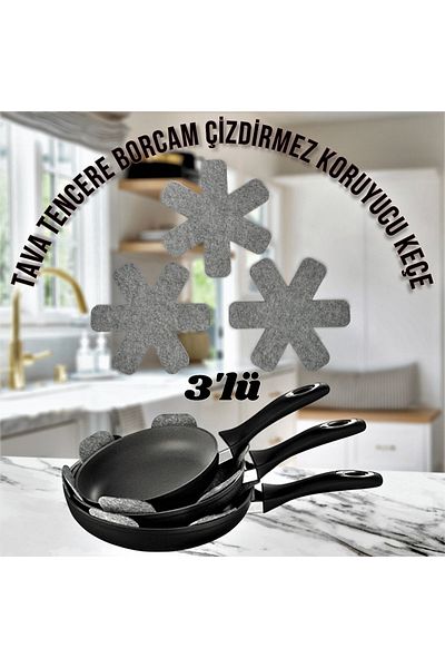 Mini Tasarım Atölyem -pan Anti-Scratch Felt Gray Set (3 Pieces)
