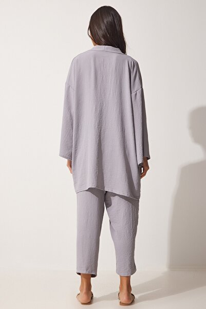 Happiness İstanbul Női szürke kimonó nadrág szett DZ00046
