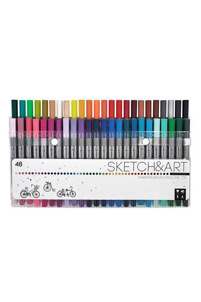 Bruno Visconti Sketch & Art Double Sided Brush Pen and Fineliner (Brush Tip + Fine Tip) 48 Colors
