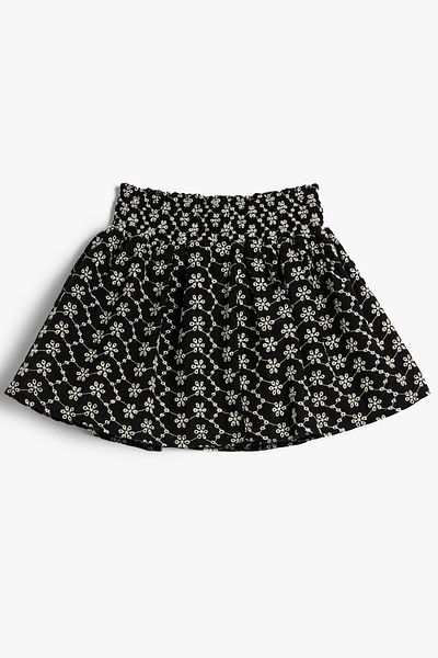 Koton Girl's Midi Length Floral Embroidered Gipe Detailed Lined Skirt 3skg70018aw