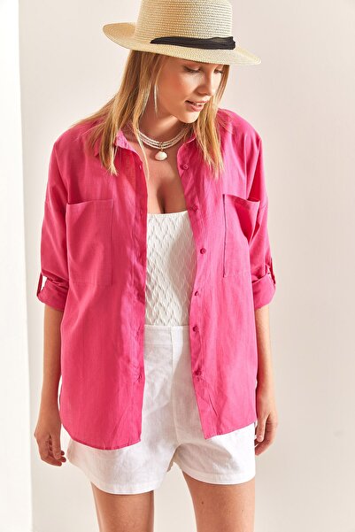 Bianco Lucci Női dupla zsebes nagyméretű lenvászon ing