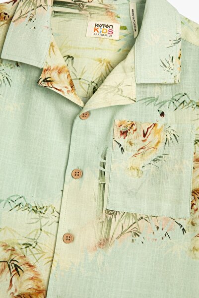 Koton Erkek Çocuk Kısa Kollu Kaplan Baskılı Cep Detaylı Gömlek 3skb60164tw