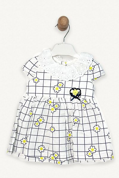 ADABEBEK Brode Collar Checkered Daisy Dress 223335
