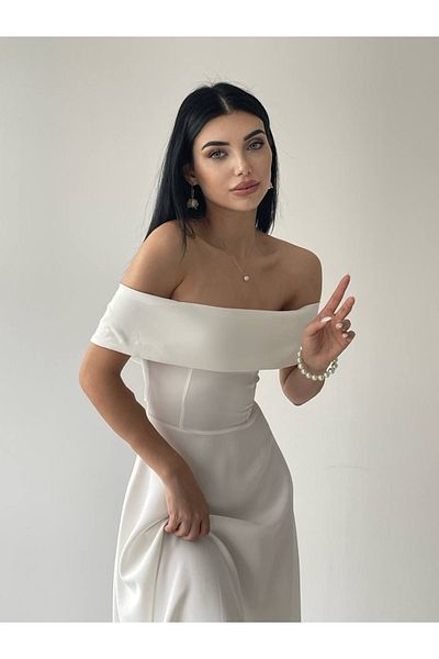 conconmoda Madanno Collar Midi Length Atlas Dress