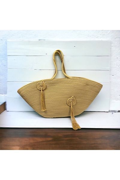MaVaux Puella Jute Straw Look Τσάντα παραλίας Τσάντα χειρολαβής γιούτας