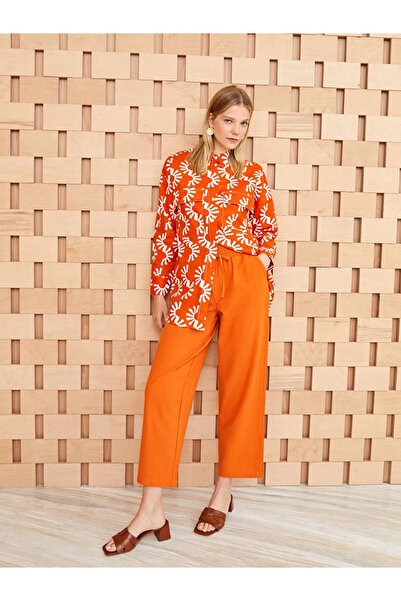 LC Waikiki Lcw Modest Elastic Waist Comfortable Fit Plain Linen Blend Women's Trousers