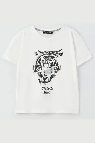 Black&Small Tiger Print Detailed Boy's T-shirt