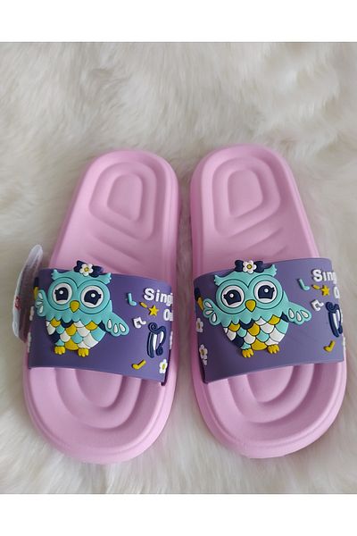 GEZER Papuci de casă și stradă, cu model de păsări, violet, roz, talpă anatomică, plastic antiderapant pentru fete, piscină, mare, plajă