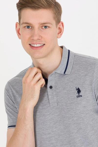 U.S. Polo Assn. Men's Gray Melange Polo Neck T-shirt